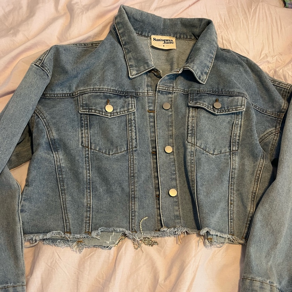 Savanna Jane Distressed Blue Jean Jacket